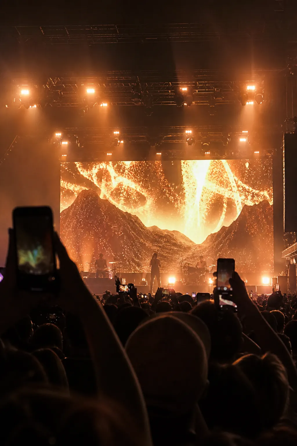 Concert crowd capturing stage visuals on mobile